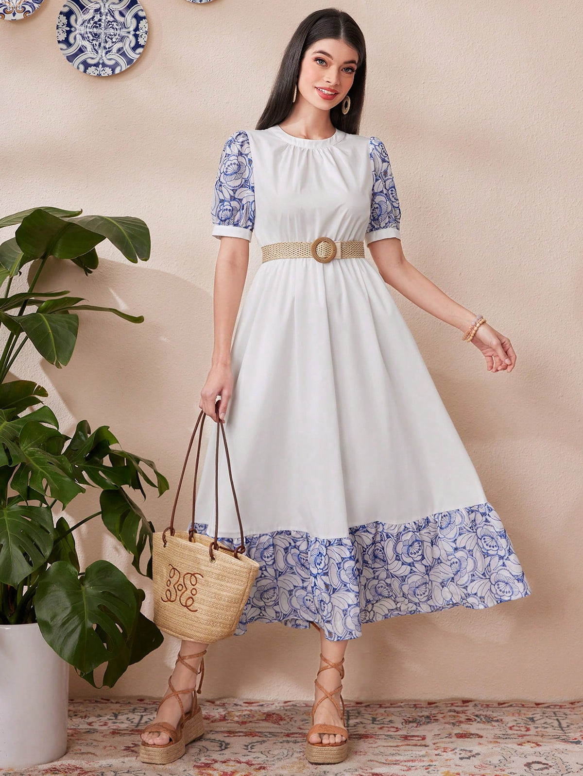 Women's Floral Print Ruffled Hem Dress