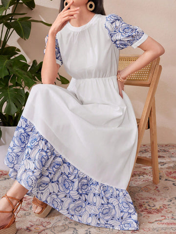 Women's Floral Print Ruffled Hem Dress