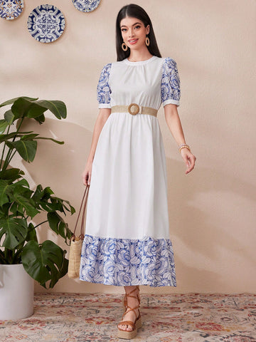 Women's Floral Print Ruffled Hem Dress