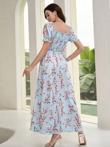 Women's Floral Print Short Sleeve Vacation Style Dress