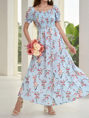 Women's Floral Print Short Sleeve Vacation Style Dress