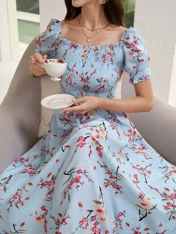 Women's Floral Print Short Sleeve Vacation Style Dress