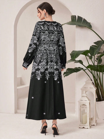 Women's Floral Print V-Neck Waist Tie Dress
