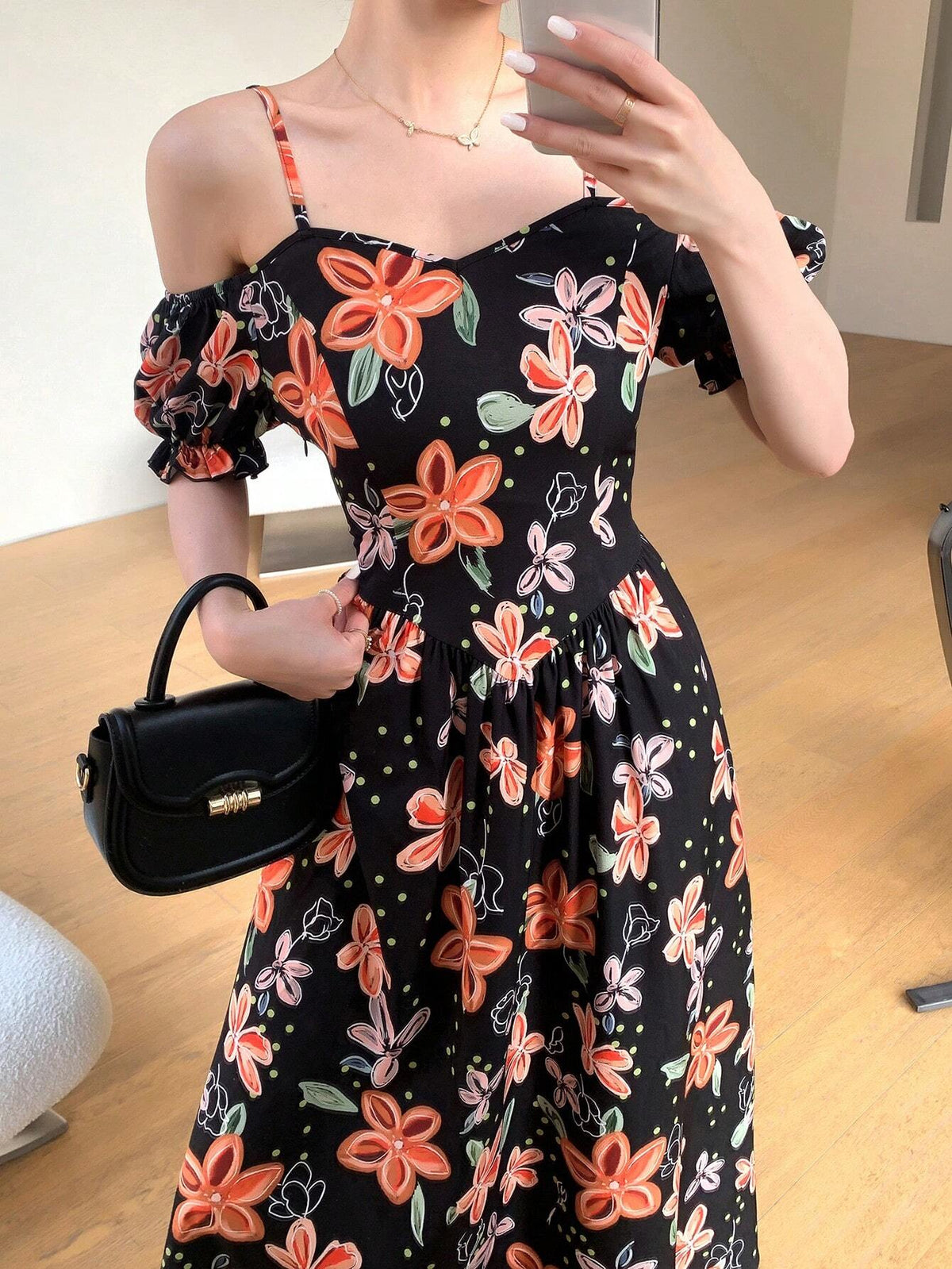 Women's Floral Printed Summer Vacation Spaghetti Strap Dress