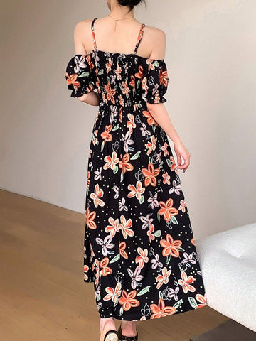 Women's Floral Printed Summer Vacation Spaghetti Strap Dress
