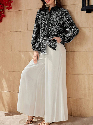 Mulvari Women's Front Button Floral Print Casual Long Sleeve Blouse