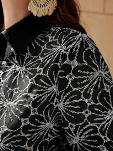 Mulvari Women's Front Button Floral Print Casual Long Sleeve Blouse