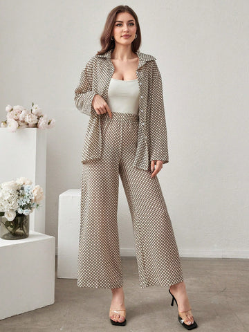 Women's Geometric Printed Long Sleeve Shirt And Pants Two Pieces Set