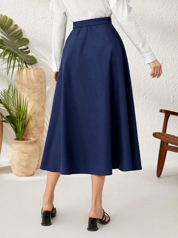 Mulvari Women's High Waisted Skirt With Double Breasted Decoration Midi Skirt