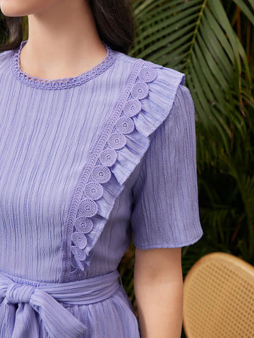 Women's Lace Patchwork Texture 2pcs/Set Outfit