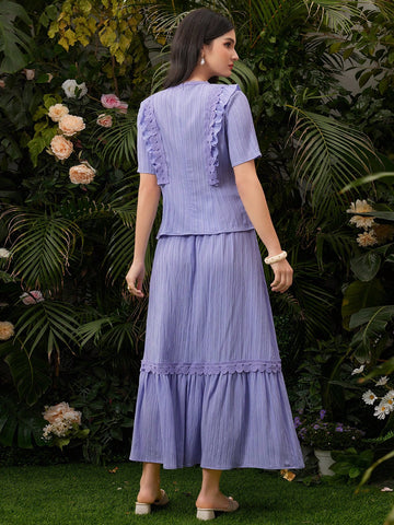 Women's Lace Patchwork Texture 2pcs/Set Outfit