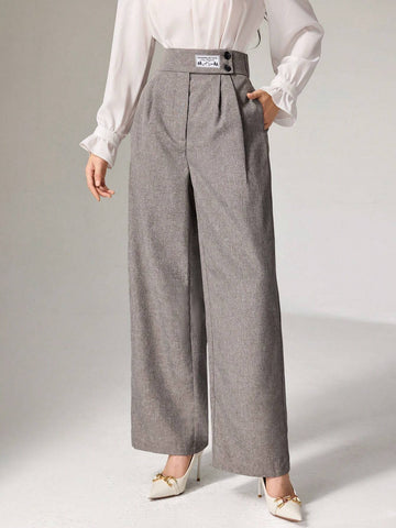 Mulvari Women's Letter Pleated Wide Leg Loose Elegant Pants