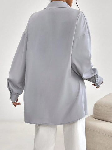 Mulvari Women's Loose Casual Drop Shoulder Letter Printed Shirt, Spring & Fall