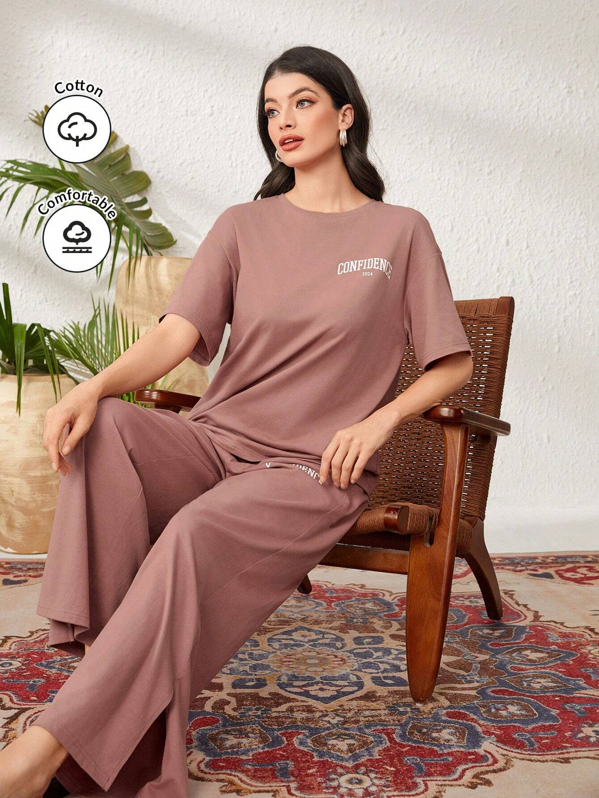 Women's Loose Fit 2pcs/Set With Letter Print