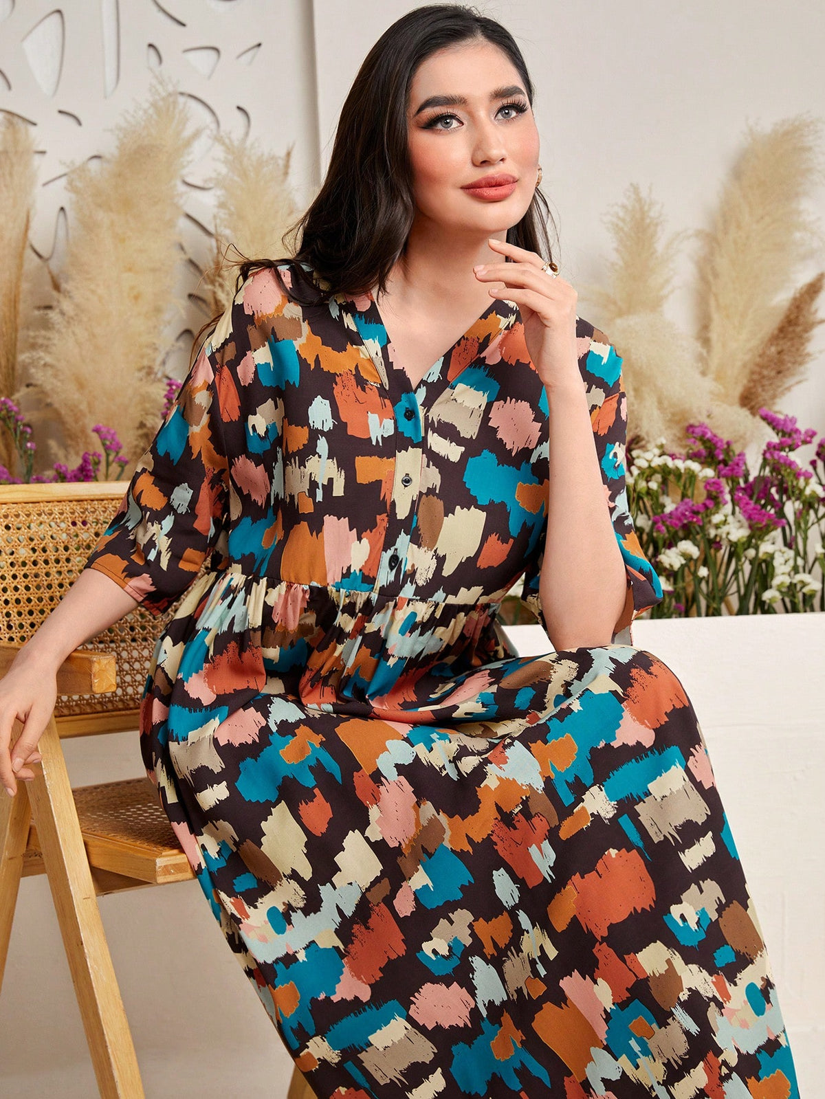Women's Loose Fit Casual Dress With All Over Print