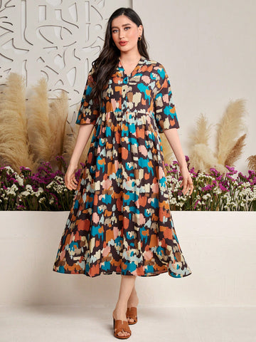 Women's Loose Fit Casual Dress With All Over Print