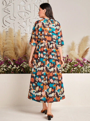 Women's Loose Fit Casual Dress With All Over Print