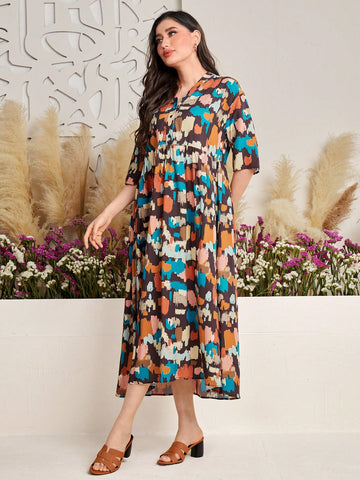 Women's Loose Fit Casual Dress With All Over Print