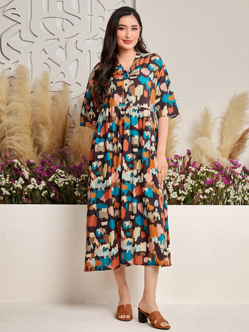 Women's Loose Fit Casual Dress With All Over Print
