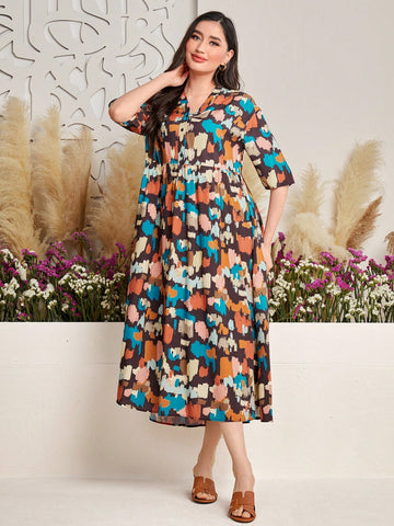 Women's Loose Fit Casual Dress With All Over Print