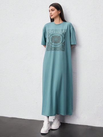 Women's Loose Geometric Letter Printed Casual Dress
