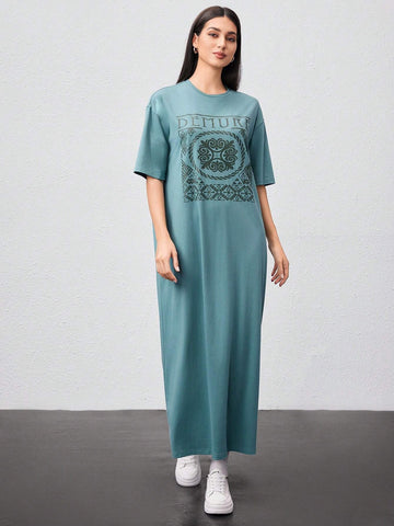 Women's Loose Geometric Letter Printed Casual Dress