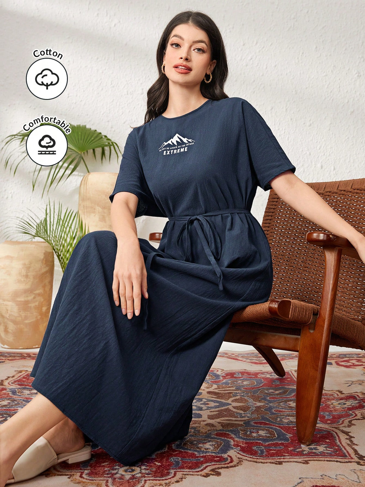 Women's Mountain Pattern Printed Short Sleeve Dress
