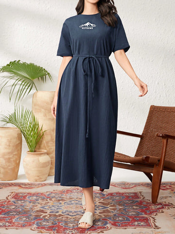 Women's Mountain Pattern Printed Short Sleeve Dress