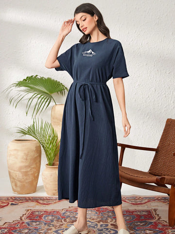 Women's Mountain Pattern Printed Short Sleeve Dress