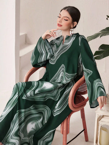 Women's Notched Neckline Flared Sleeve Dress