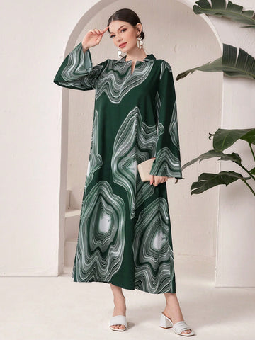 Women's Notched Neckline Flared Sleeve Dress