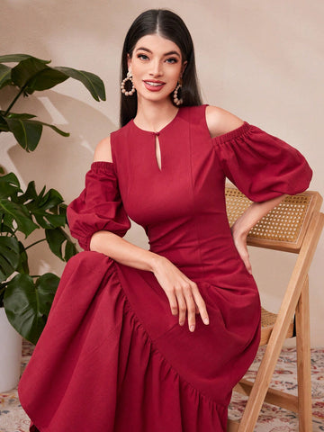 Women's Off Shoulder Lantern Sleeve Dress