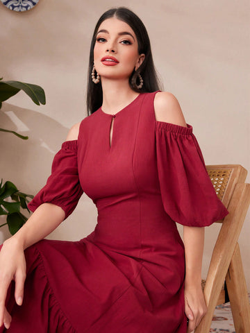Women's Off Shoulder Lantern Sleeve Dress