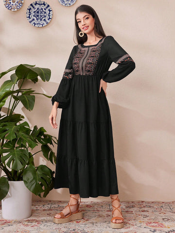 Women's Positioning Floral Pattern Lantern Sleeve Dress