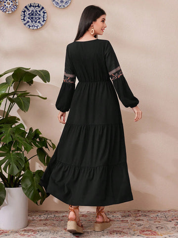Women's Positioning Floral Pattern Lantern Sleeve Dress