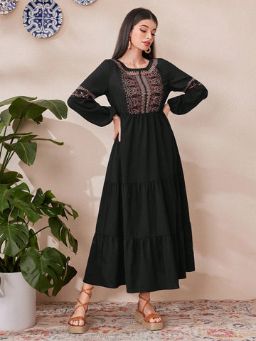 Women's Positioning Floral Pattern Lantern Sleeve Dress