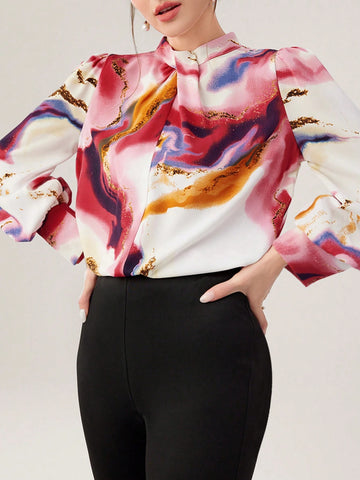 Mulvari Women's Printed Casual Daily Long Sleeve Shirt