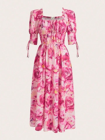 Women's Random Printed Square Neckline Dress