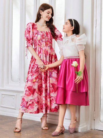 Women's Random Printed Square Neckline Dress