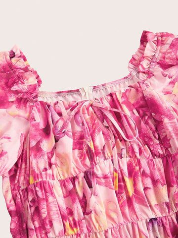 Women's Random Printed Square Neckline Dress