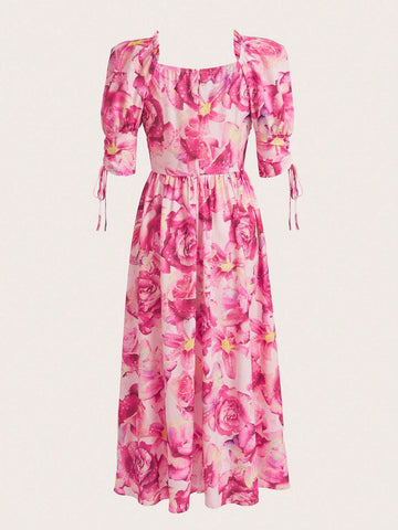 Women's Random Printed Square Neckline Dress