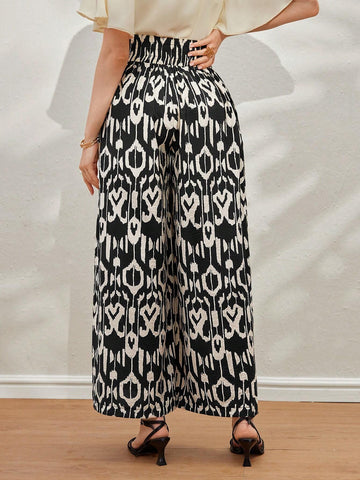 Mulvari Women's Retro-Style Printed Simple Daily Long Pants