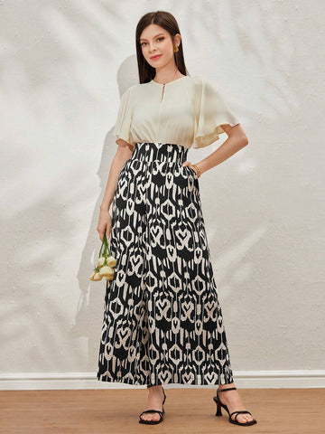 Mulvari Women's Retro-Style Printed Simple Daily Long Pants