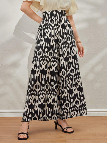 Mulvari Women's Retro-Style Printed Simple Daily Long Pants