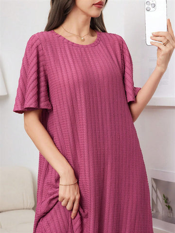 Women's Round Neck Solid Color Summer Casual Dress