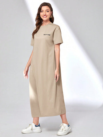 Women's Short Sleeve Letter Printed Mini Dress
