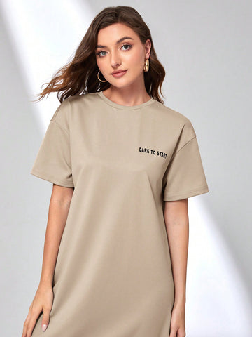 Women's Short Sleeve Letter Printed Mini Dress