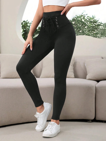 Mulvari Women's Simple Solid Color Skinny Leggings