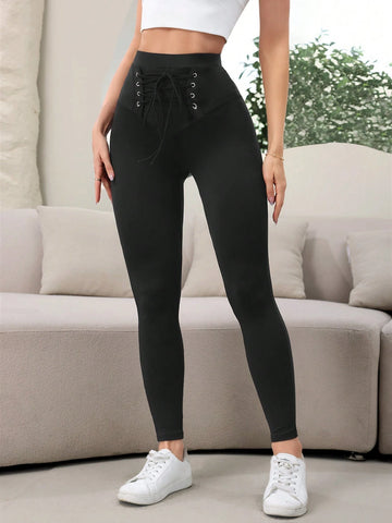 Mulvari Women's Simple Solid Color Skinny Leggings