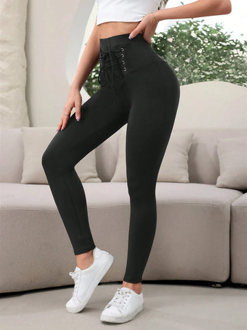 Mulvari Women's Simple Solid Color Skinny Leggings